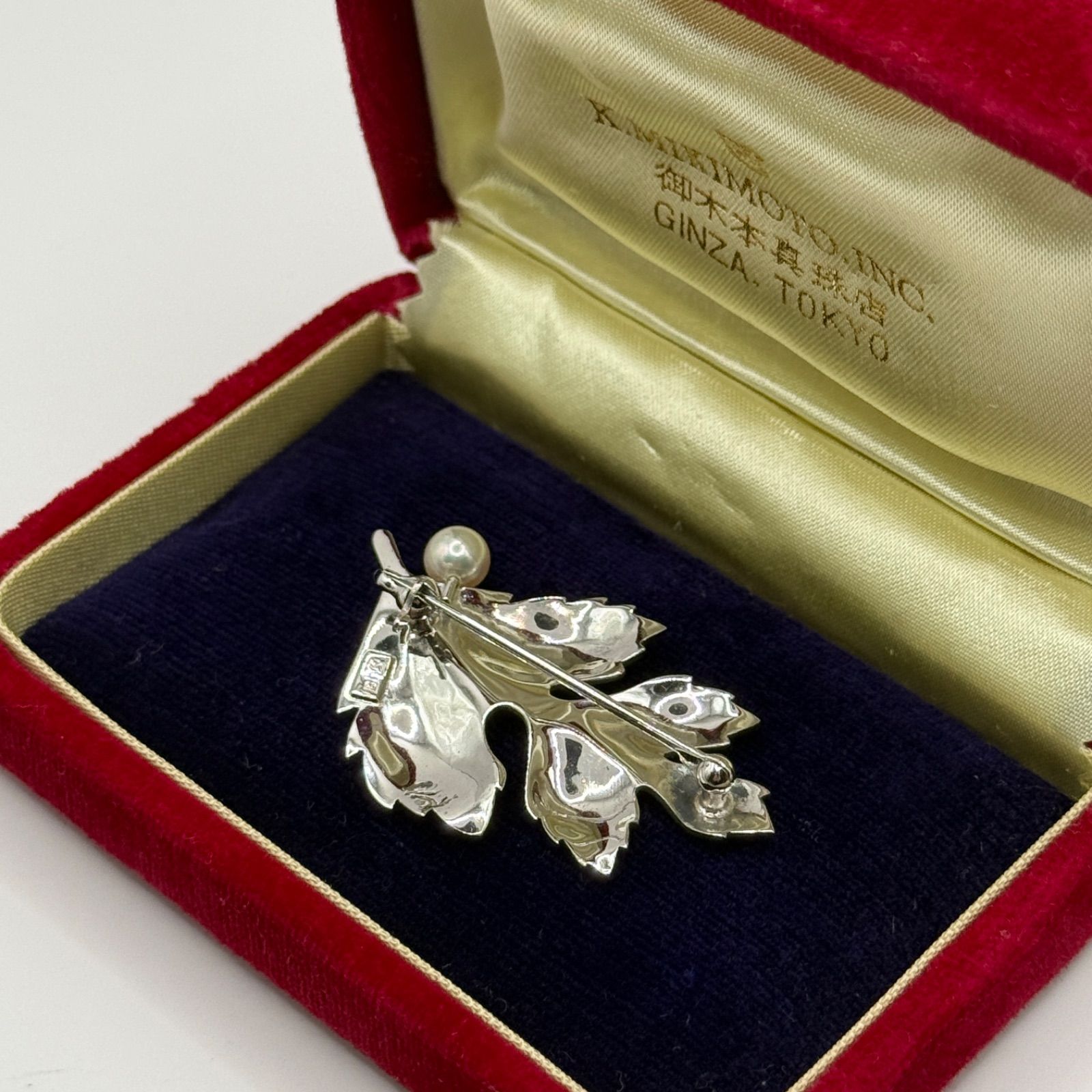 MIKIMOTO ミキモト パール ブローチ SV シルバー リーフ アコヤ真珠