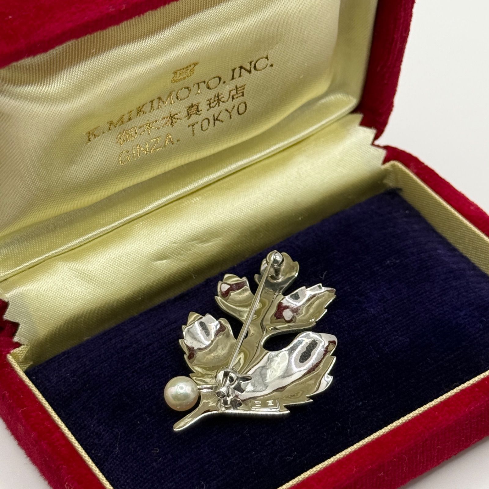 MIKIMOTO ミキモト パール ブローチ SV シルバー リーフ アコヤ真珠