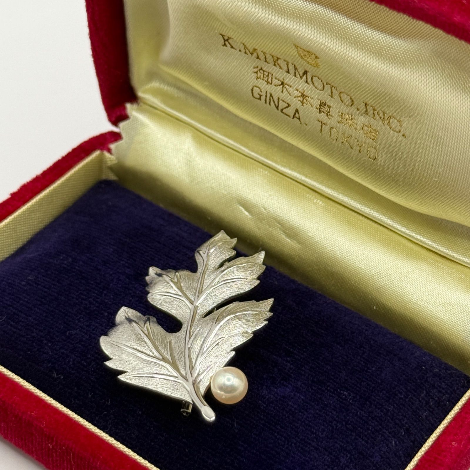 MIKIMOTO ミキモト パール ブローチ SV シルバー リーフ アコヤ真珠