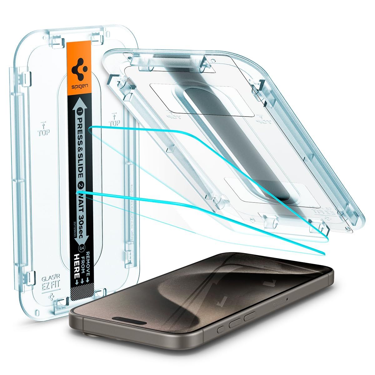 Spigen iPhone 15 Pro Max ガラスフィルム 貼り付けキット付き 9H硬度 ナノコーティング 2枚入 EZ Fit AGL06872