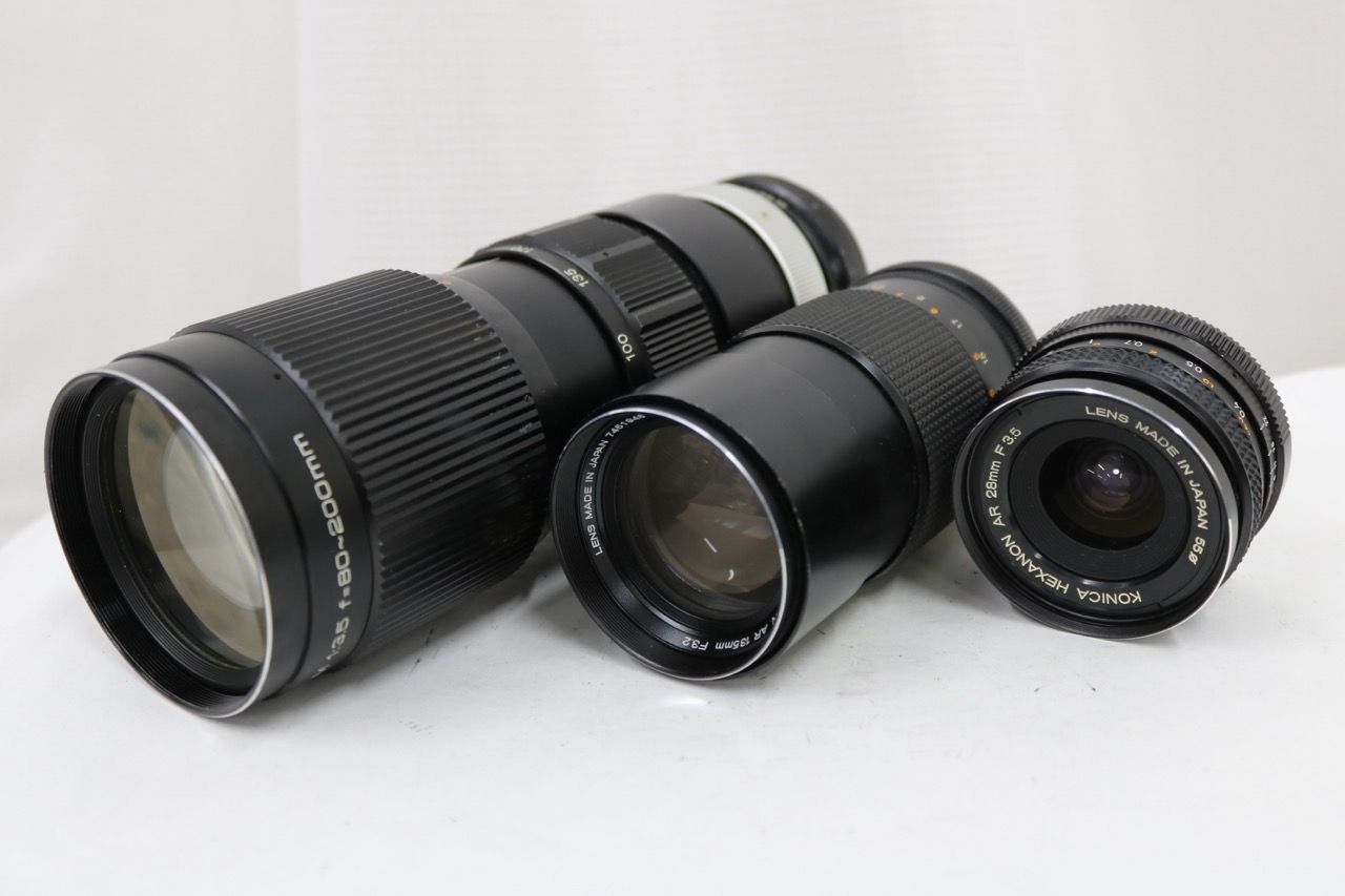 【返品保証】 【3点まとめ売り】コニカ HEXANON ZOOM 80-200mm HEXANON AR 28mm 135mm e13668