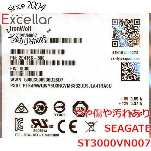 [bn:13] SEAGATE HDD　ST3000VN007　3TB SATA600 5900　100～200時間以内
