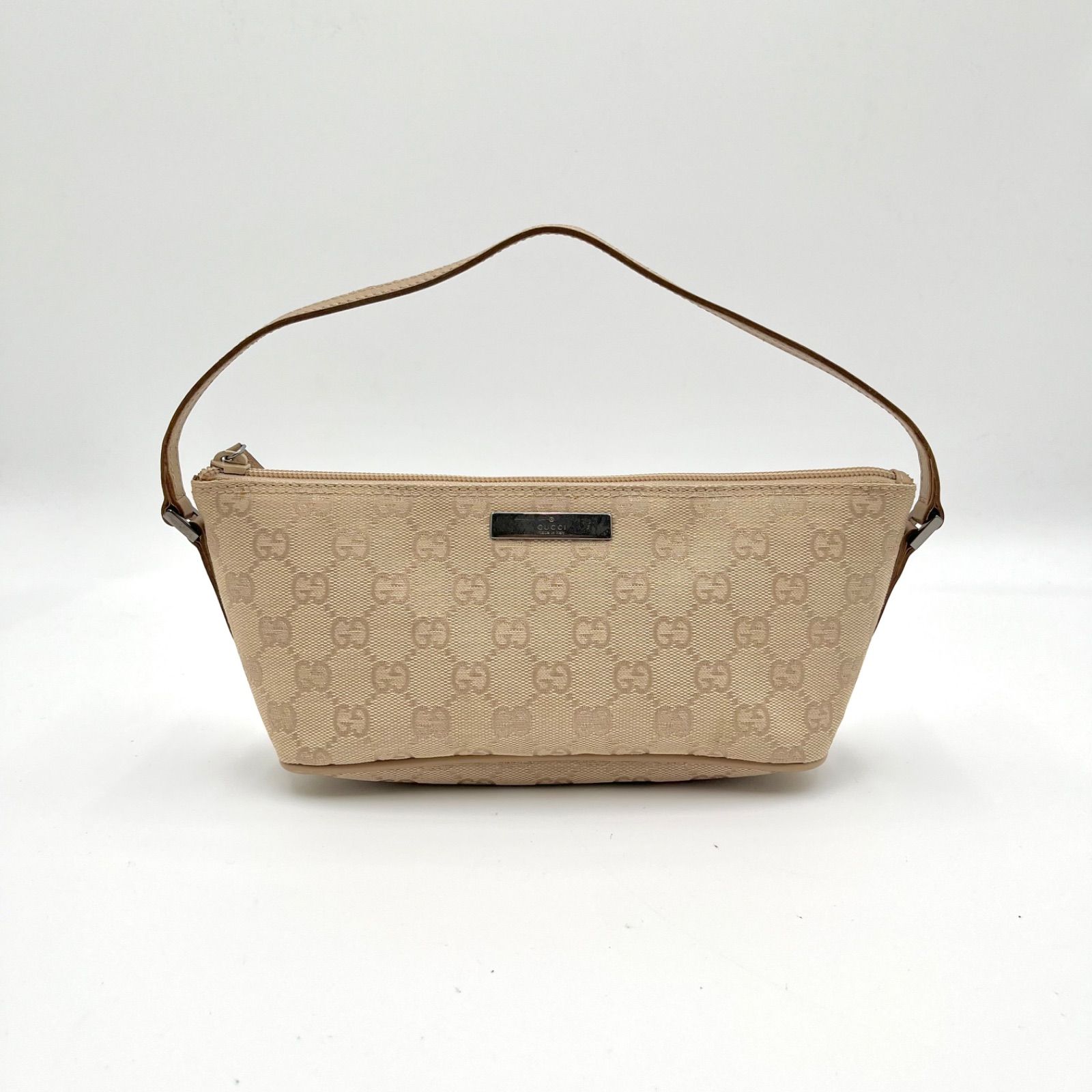 使用数回 極美品◎GUCCI グッチ GGキャンバス SV金具 アクセサリーポーチ ハンドバッグ ベージュ 07198
