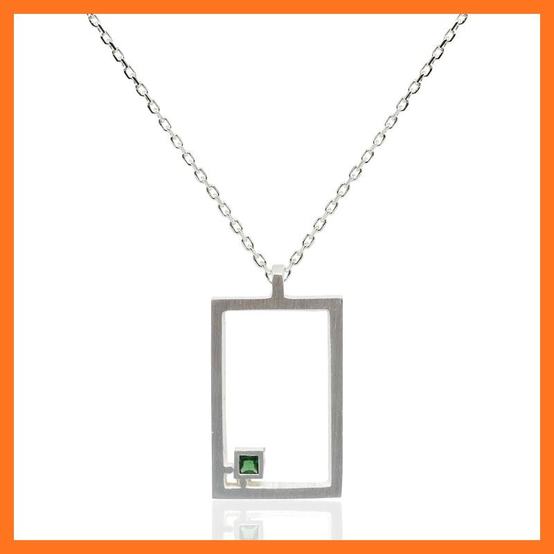 【新品】 [Cloud-jewelry] クラウドジュエリー エメラルド 四角 フレーム ネックレス メンズ ユニセックス 【木製 プレゼント ギフト BOX付 】 シルバー925 tsn-2me
