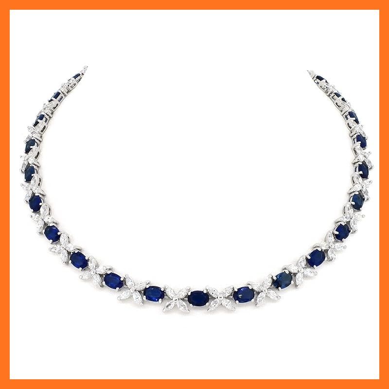 【新品】 [LAVINA] レディース ファンシーフテニスネックレス オーバルカットとクリアマーキスカットcz 白金メッキ トレンド ウェディング ユニーク ジュエリー(エメラルド) (ブルー)