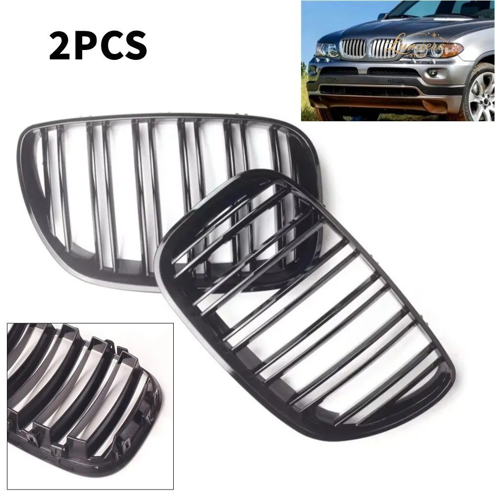 BMW X5 E53 2004 2005 2006 ダブルスラットスタイルグリル フロントキドニーメッシュグリル 2個セット
