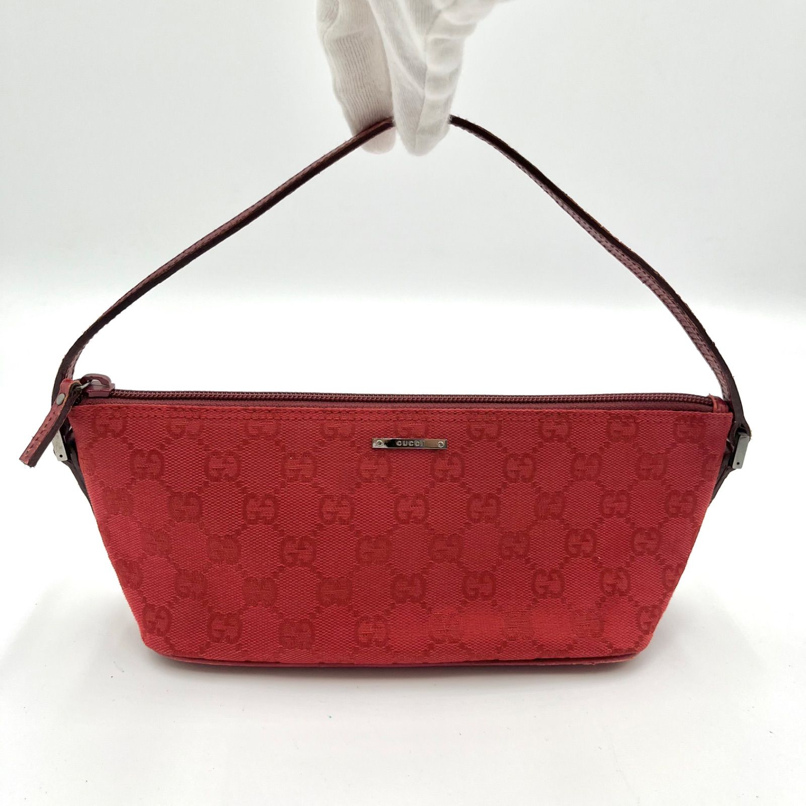 Gucci グッチ アクセサリーポーチ GG ハンドバッグ レッド 赤 美品◎GUCCI グッチ GGキャンバス ゴールド金具 アクセサリーポーチ