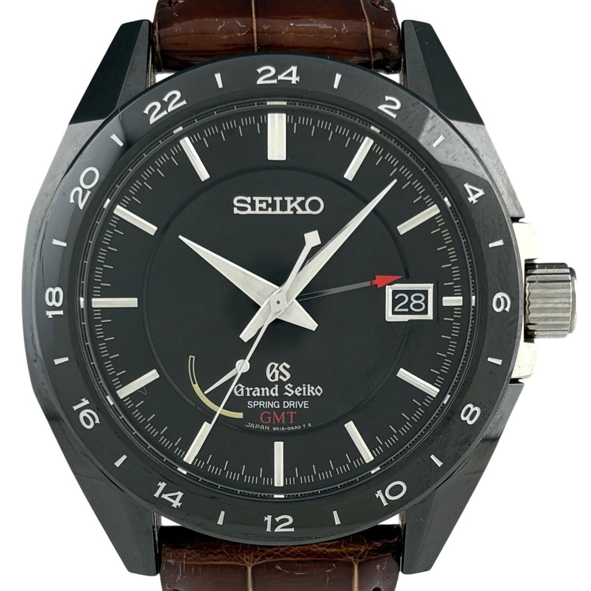セイコー SEIKO グランドセイコー SBGE037 9R16-0AA0 腕時計 セラミック チタン レザー スプリングドライブ ブラック メンズ 【中古】