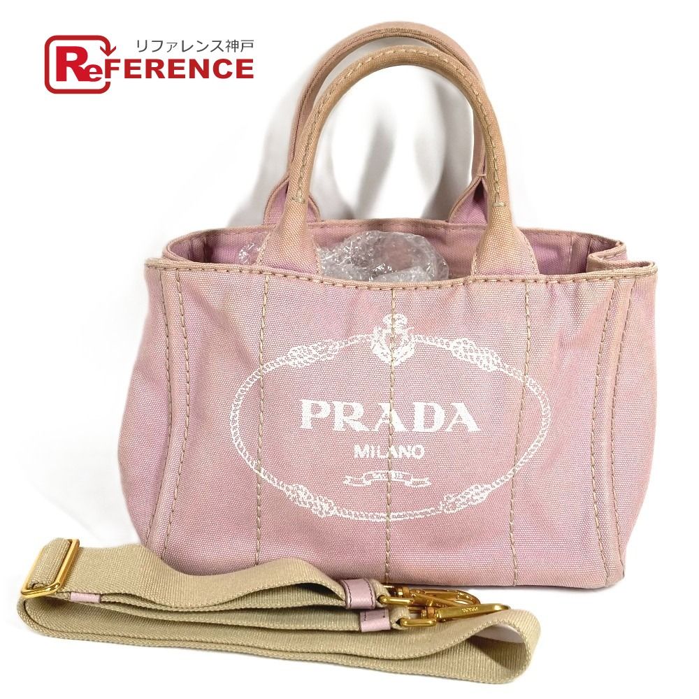 PRADA プラダ ハンドバッグ カナパ ロゴ MINI ミニ キャンバス ピンク。