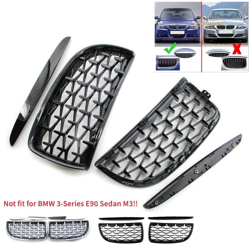 BMW 3シリーズ E90 E91 2005-2008 車用ダイヤモンドスタイリングABSフロントキドニーグリルフードレーシンググリルパーツ