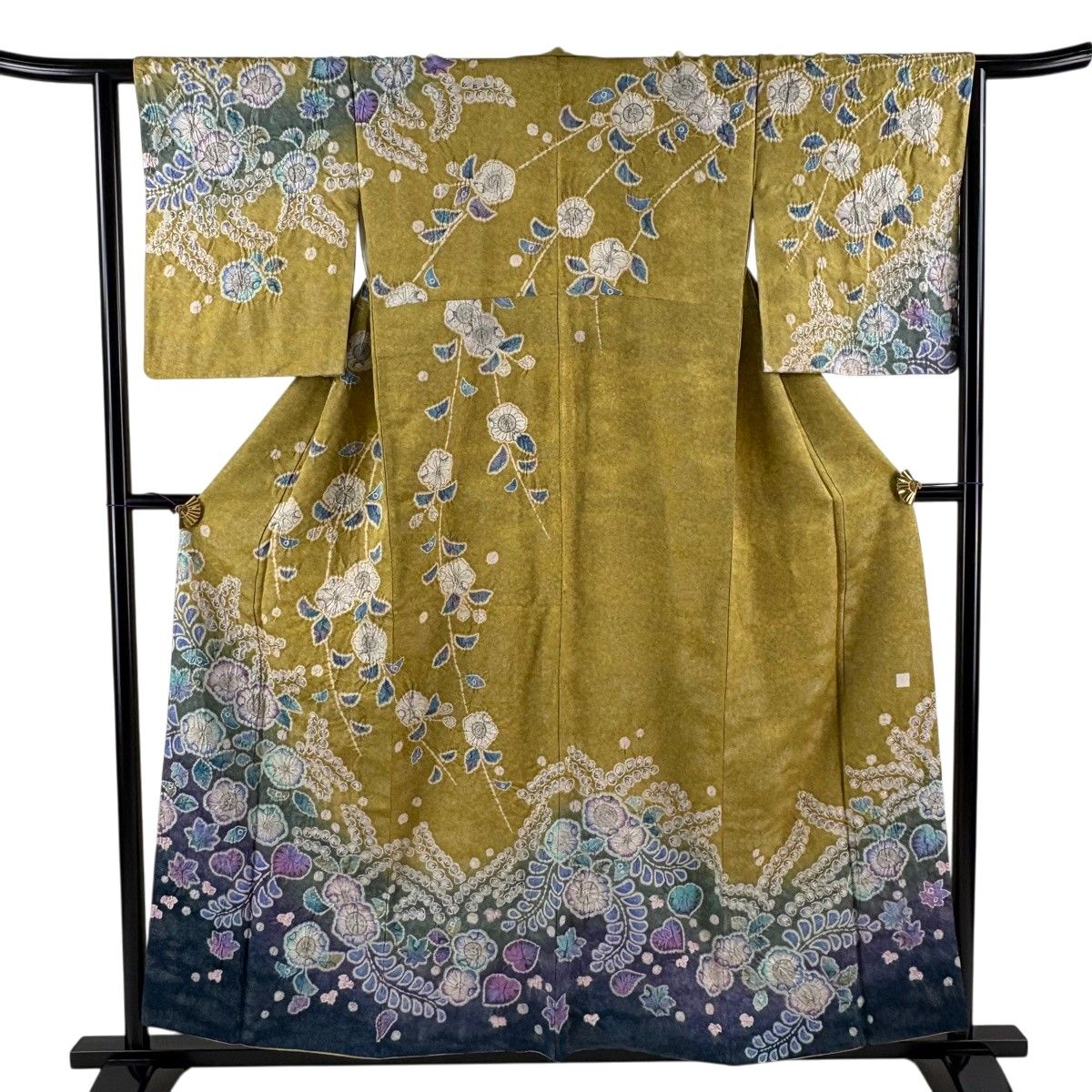 【美品】 訪問着 身丈156.5cm 裄丈64cm M 袷 辻が花 銀通し 染分け 鶯色 正絹 逸品 【中古】