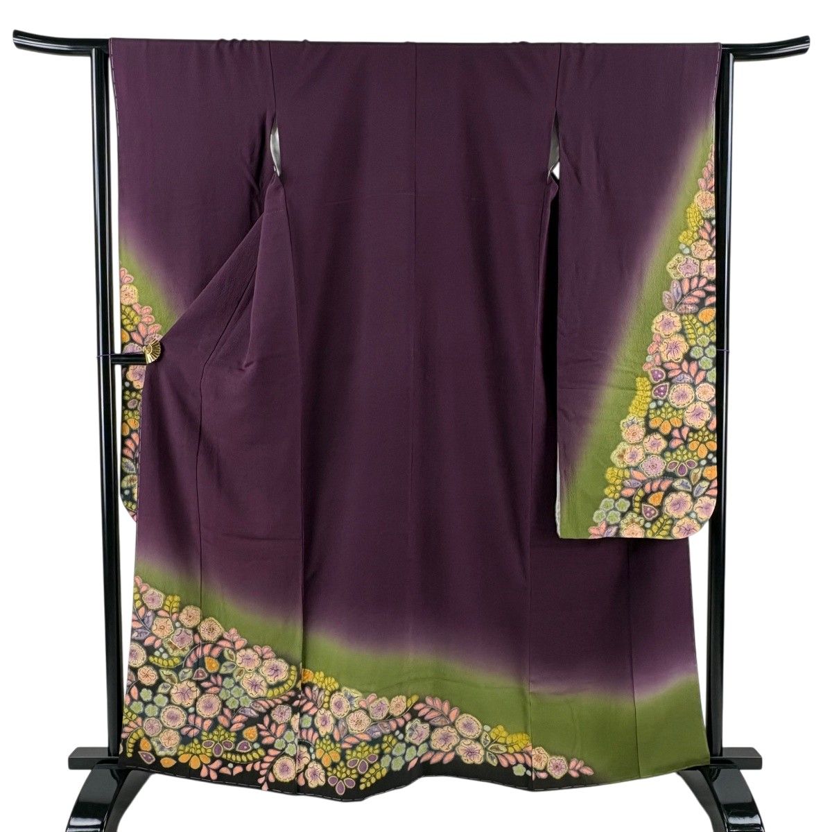 【美品】 振袖 身丈162cm 裄丈64cm M 袷 落款 辻が花 染分け ぼかし 紫 正絹 逸品 【中古】
