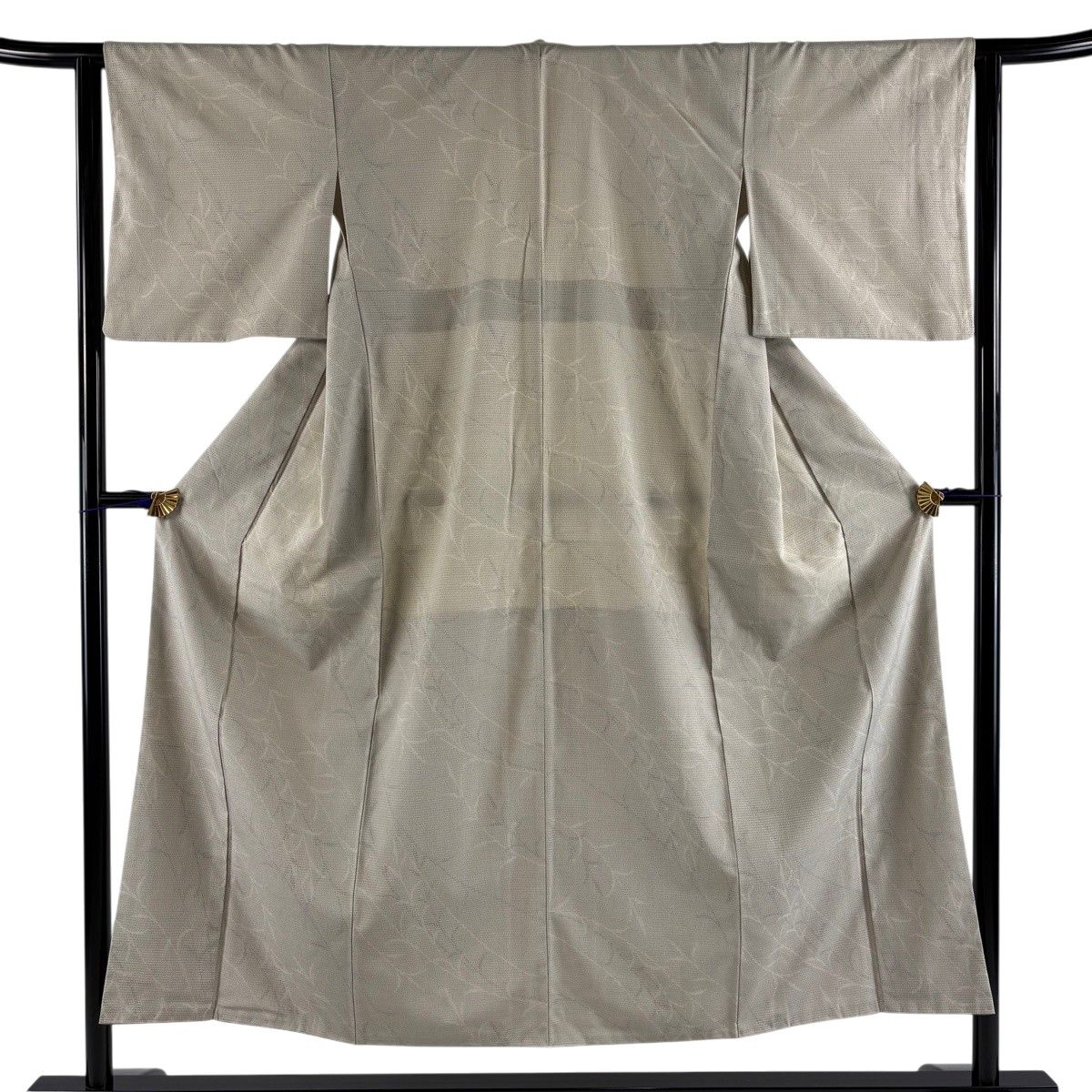 塩沢紬 身丈151.5cm 裄丈63cm S 袷 塩沢絣 証紙 柳 亀甲絣 ベージュ 正絹 逸品 【中古】