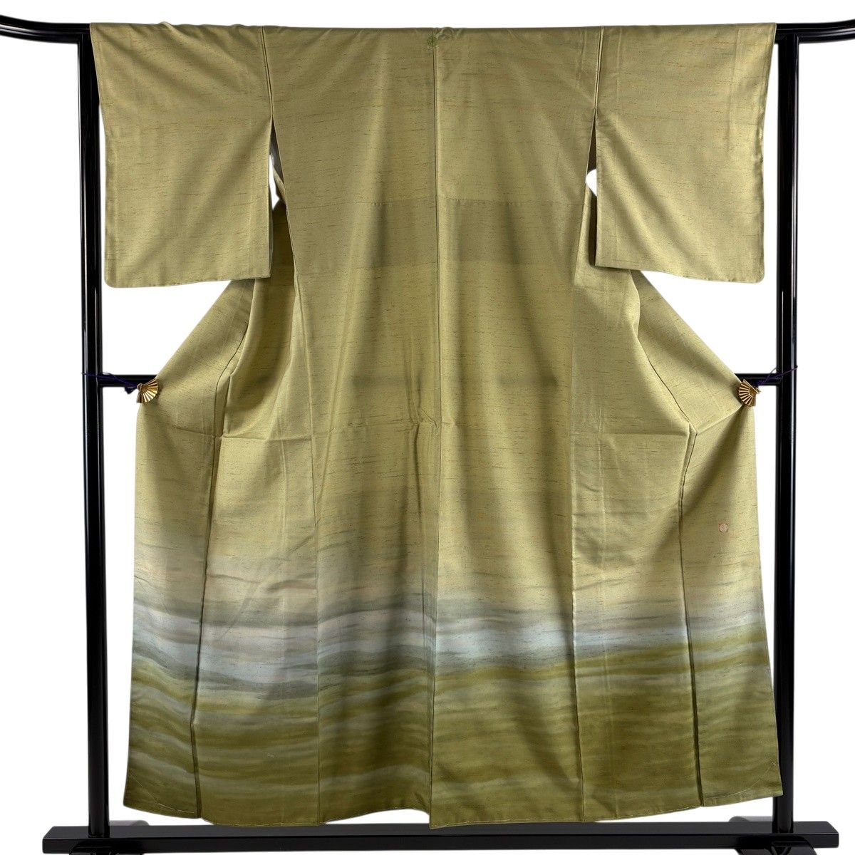 【美品】 付下げ 身丈154.5cm 裄丈63cm S 袷 牛首紬地 落款 霞 ぼかし 抹茶色 正絹 逸品 一つ紋 【中古】