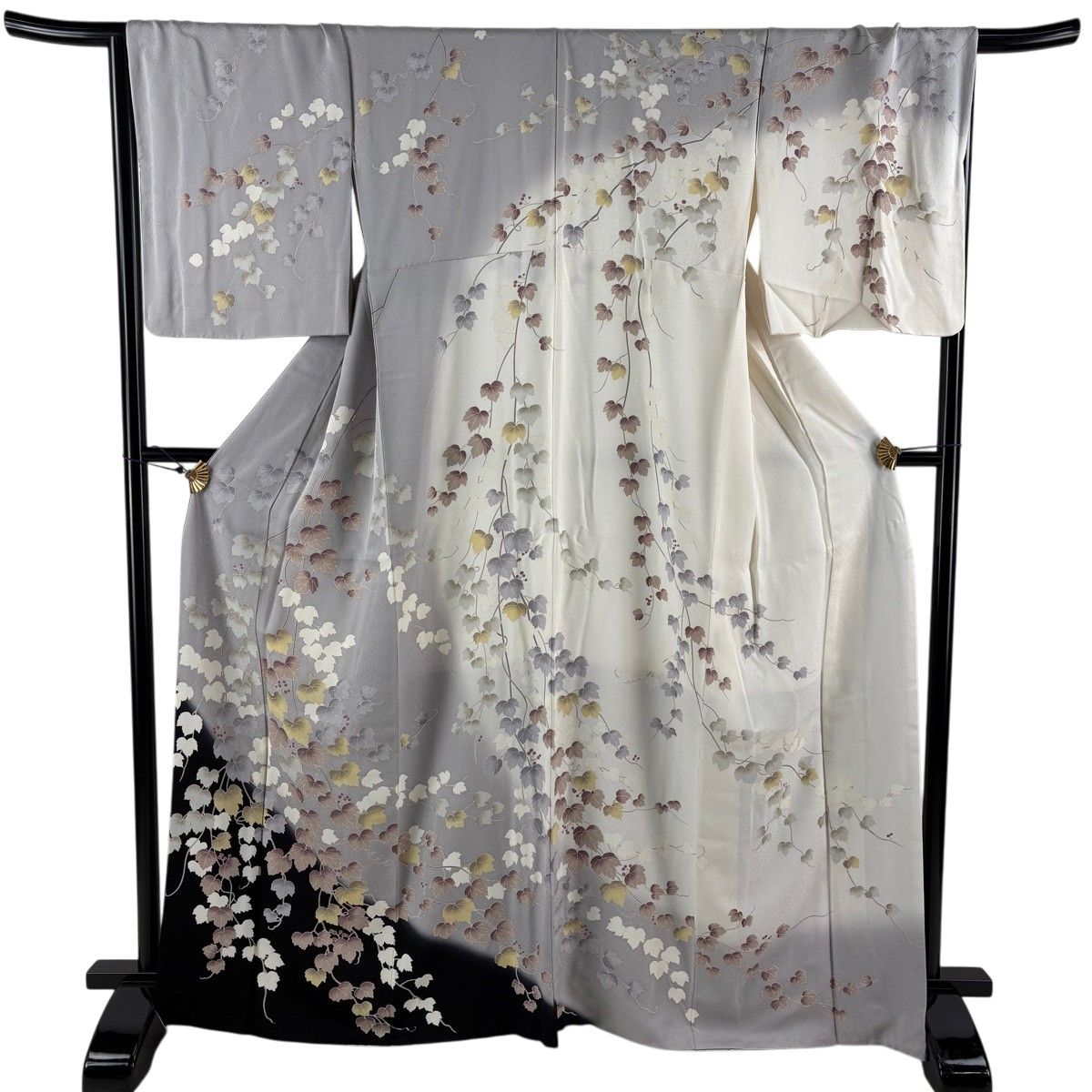 訪問着 身丈166cm 裄丈67.5cm L 袷 蔦 実 染め分け 灰紫 正絹 逸品 【中古】