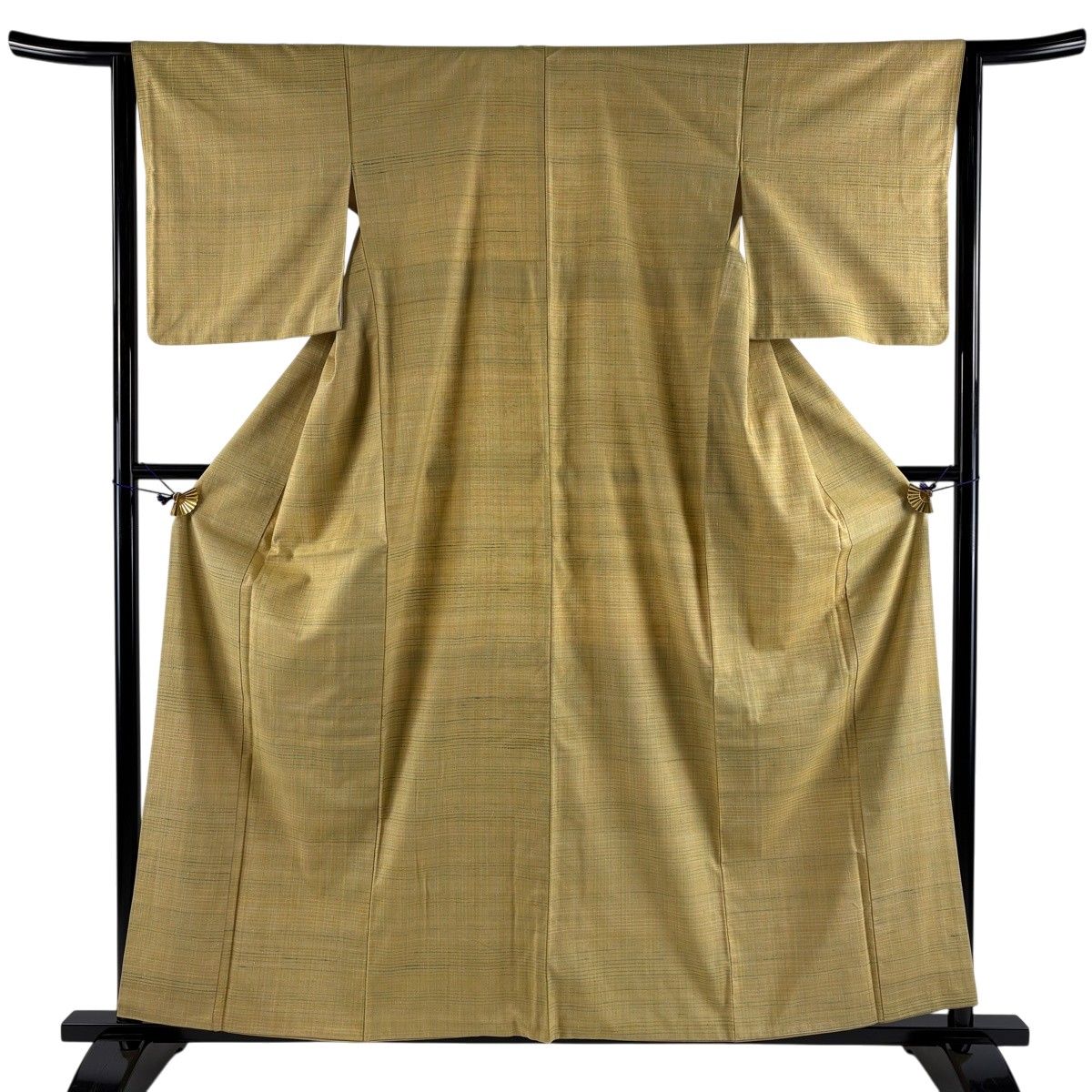【美品】 紬 身丈159cm 裄丈63cm S 袷 落款 証紙 米沢間道 薄黄土色 正絹 逸品 【中古】