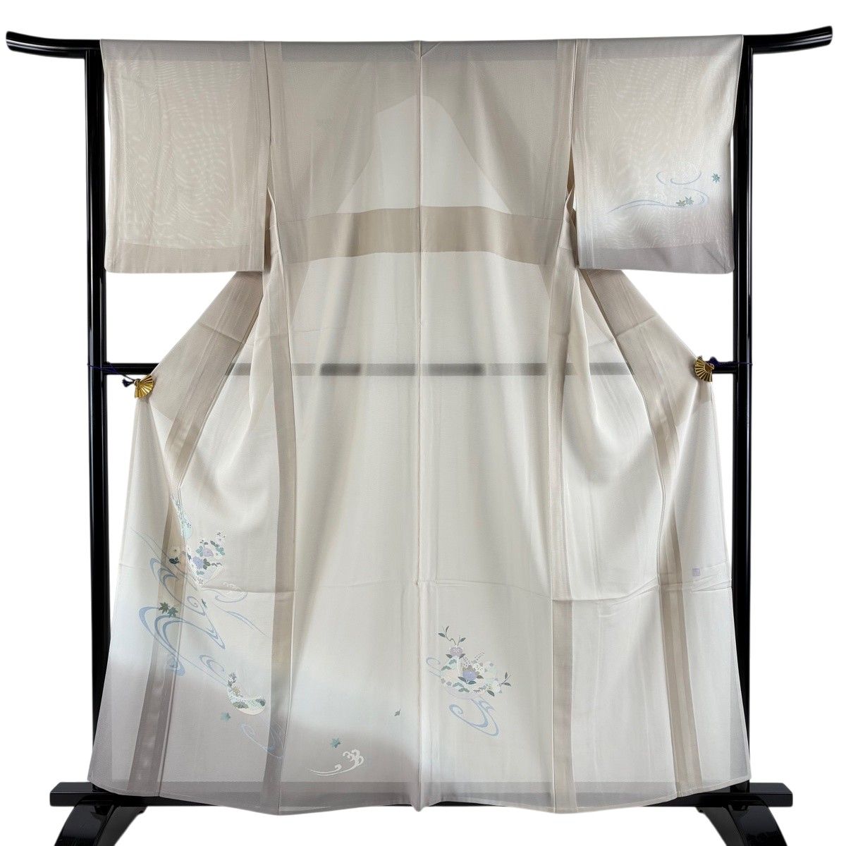 【美品】 付下げ 身丈159cm 裄丈64cm M 薄物 絽 落款 誰が袖 草花 ピンクベージュ 正絹 秀品 【中古】