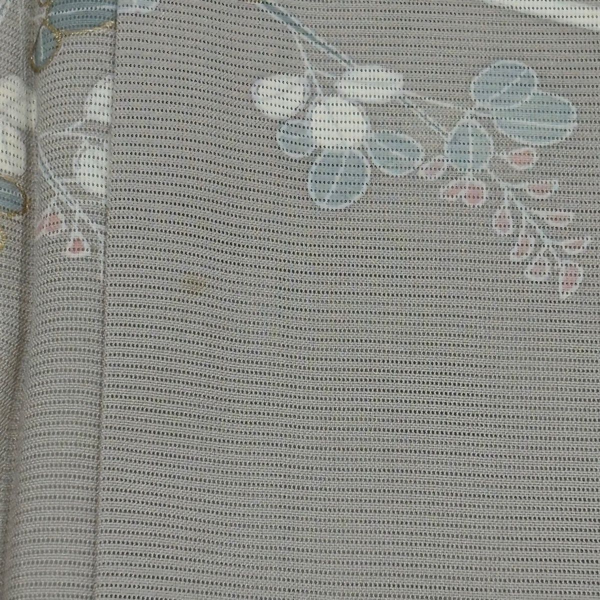 訪問着 身丈159cm 裄丈64cm M 薄物 絽 草花 流水 金彩 ぼかし 灰色 正絹 秀品 一つ紋 【中古】