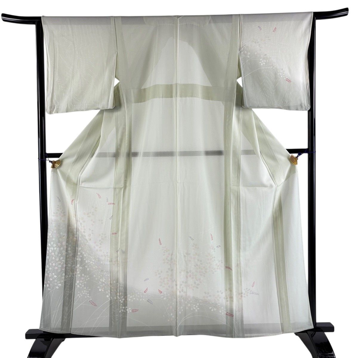 付下げ 身丈160.5cm 裄丈64.5cm M 薄物 絽 萩 金糸 ぼかし 薄緑 正絹 秀品 【中古】