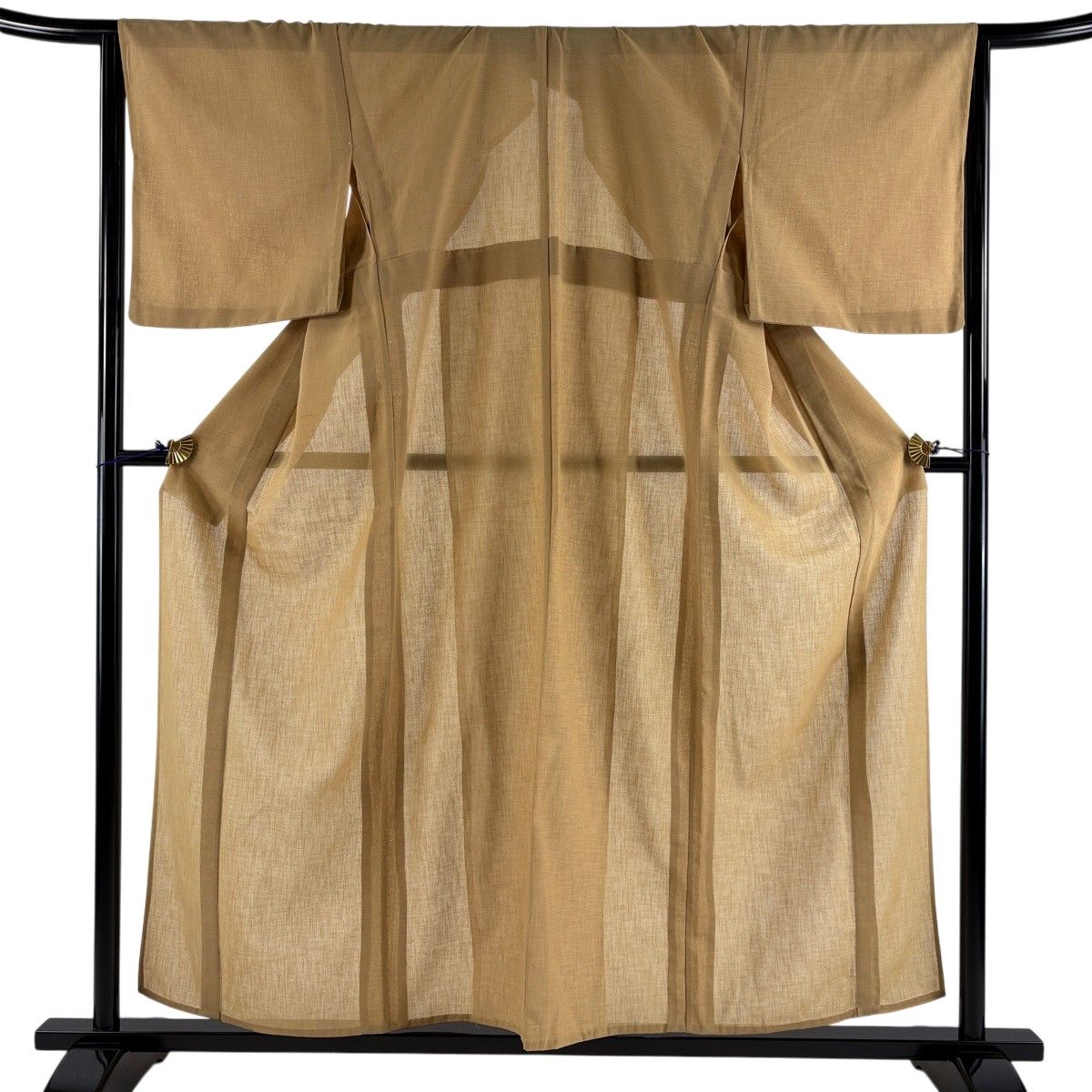 【美品】 紬 身丈156cm 裄丈65cm M 薄物 夏紬 薄茶色 正絹 秀品 【中古】