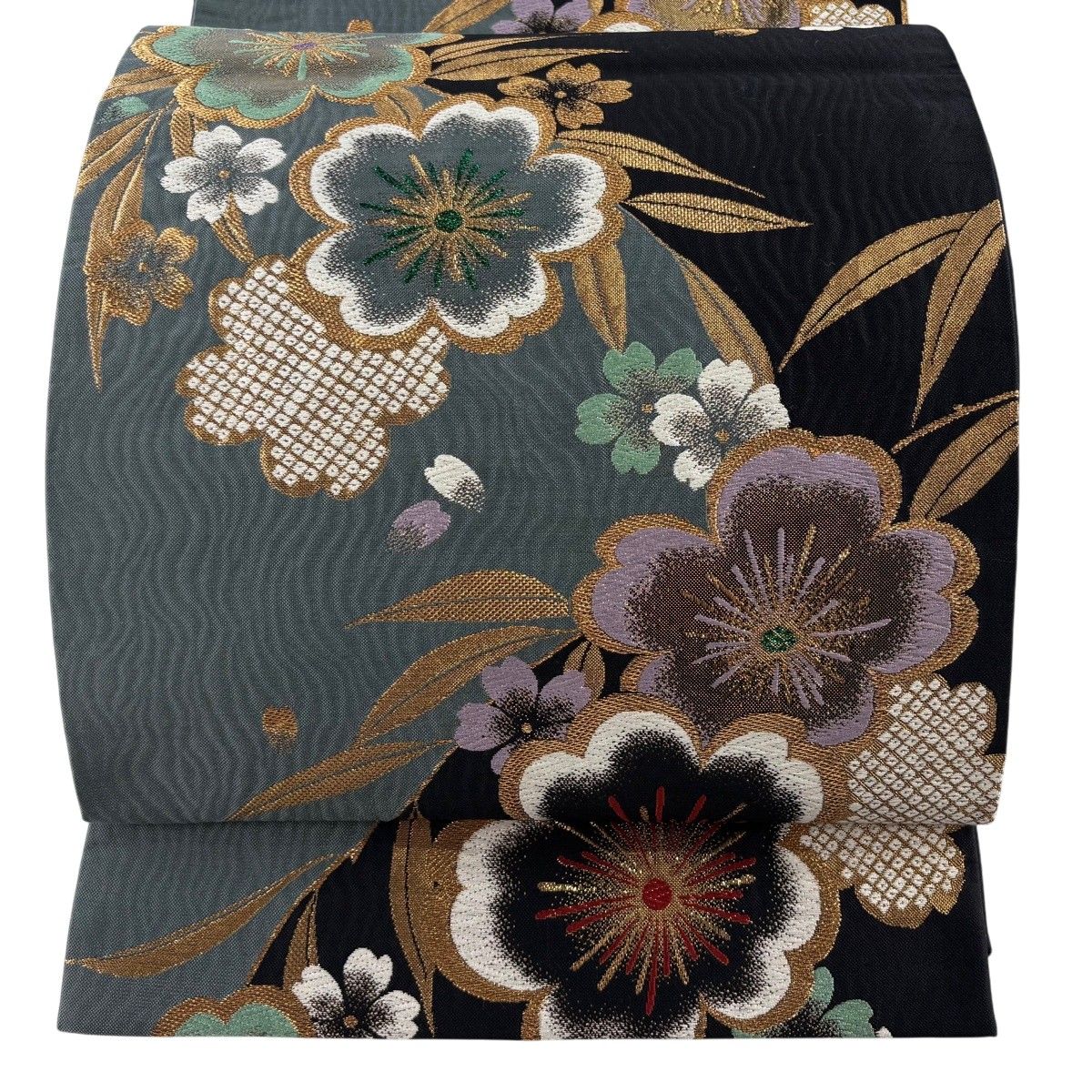 【美品】 袋帯 秀品 桜 花びら 金糸 箔 黒 六通 正絹 【中古】