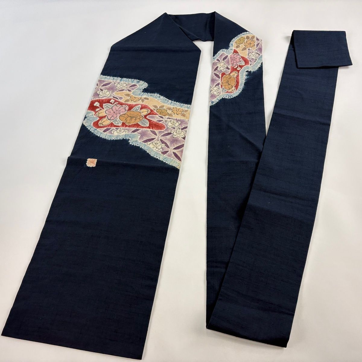 正絹濃紺色地絞り七宝模様名古屋帯[N14587] 絞り 正絹 九寸名古屋帯
