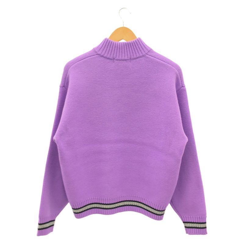 【中古】Supreme Script Stripe hooded Half Zip Sweater サイズS パープル ハーフジップセーター シュプリーム[19]