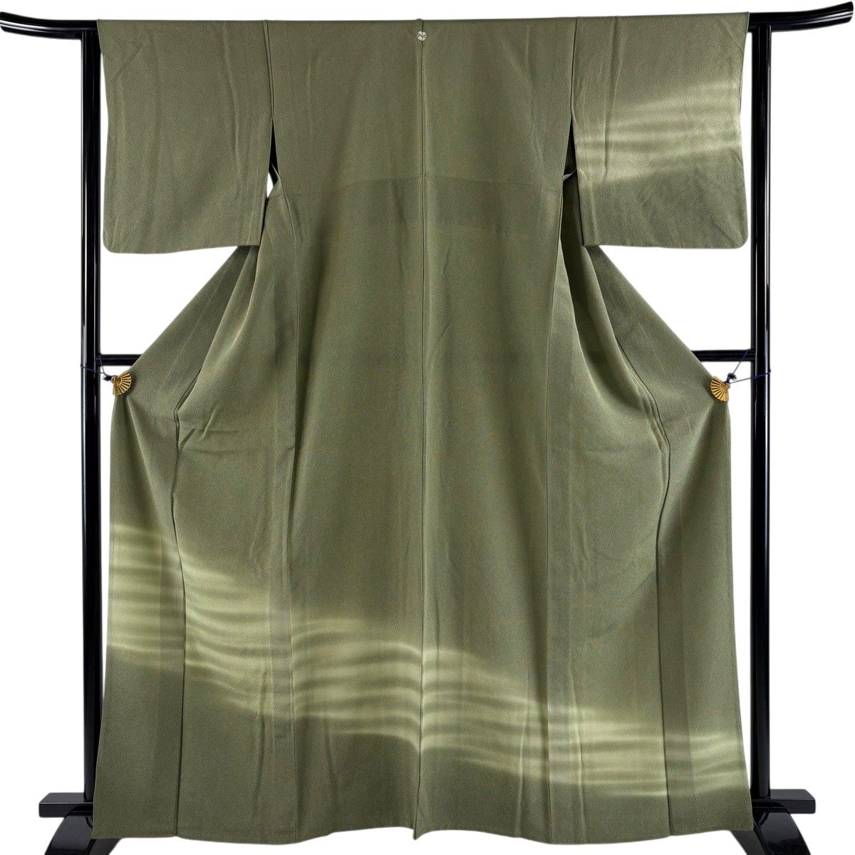 【美品】 付下げ 身丈164cm 裄丈61cm S 単衣 鮫 霞 鶯色 正絹 秀品 一つ紋 【中古】