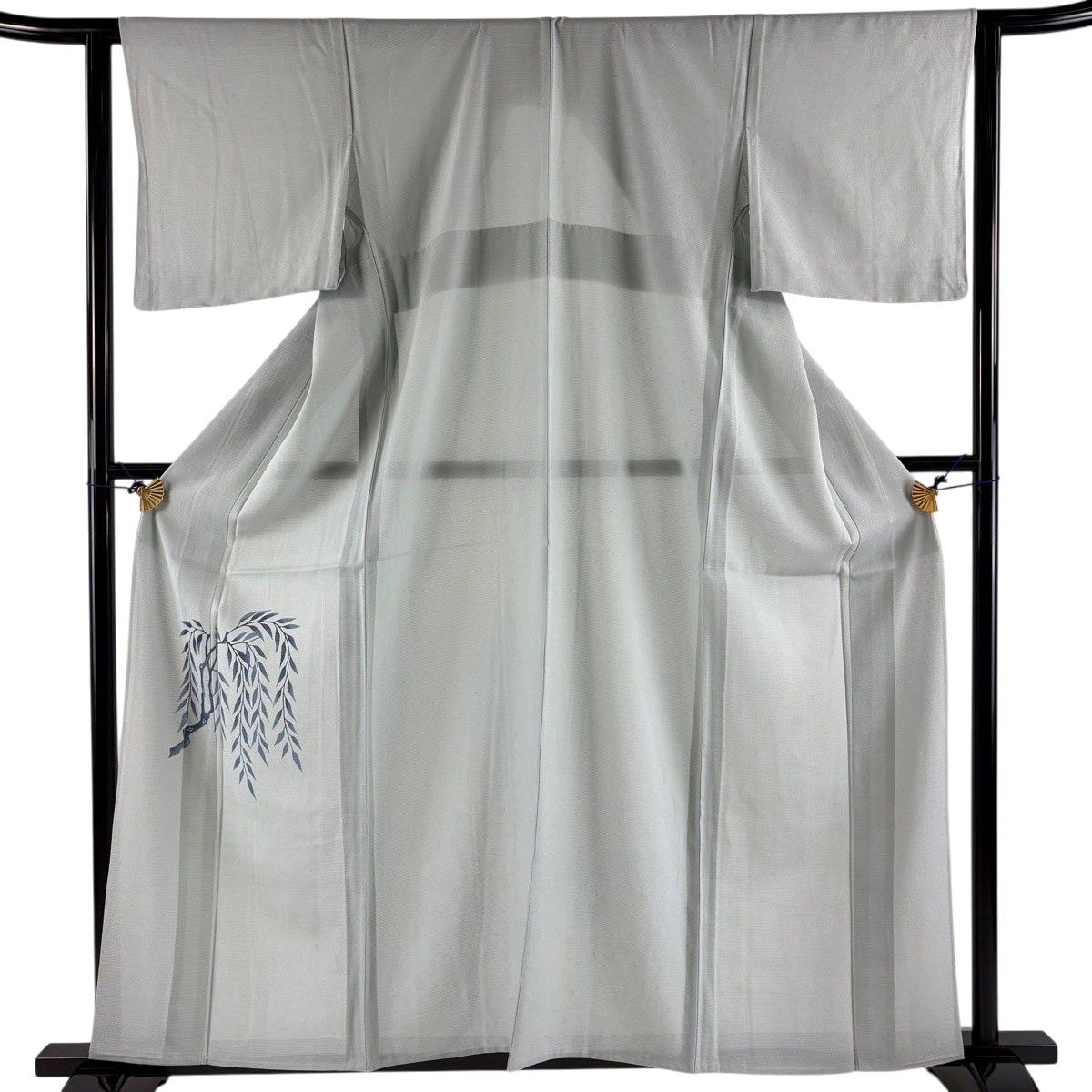 【美品】 付下げ 身丈159.5cm 裄丈62cm S 薄物 絽 樹木 青灰色 正絹 秀品 【中古】