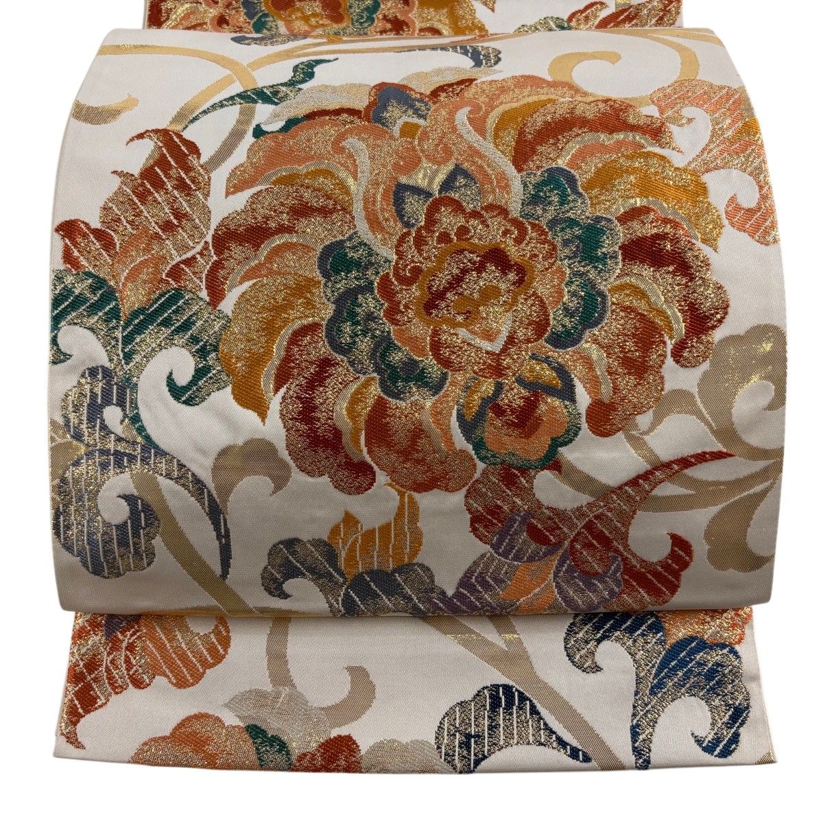 【美品】 袋帯 秀品 花唐草 箔 灰白 六通 正絹 【中古】