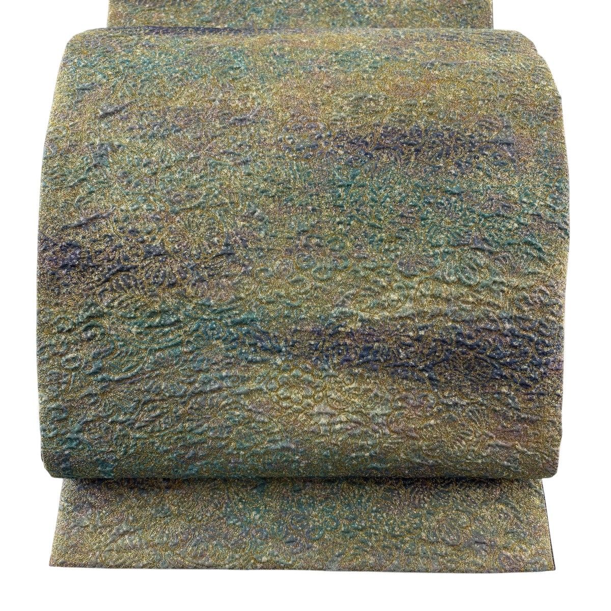 【美品】 袋帯 秀品 草花 ぼかし柄 金糸 薄緑 全通 正絹 【中古】