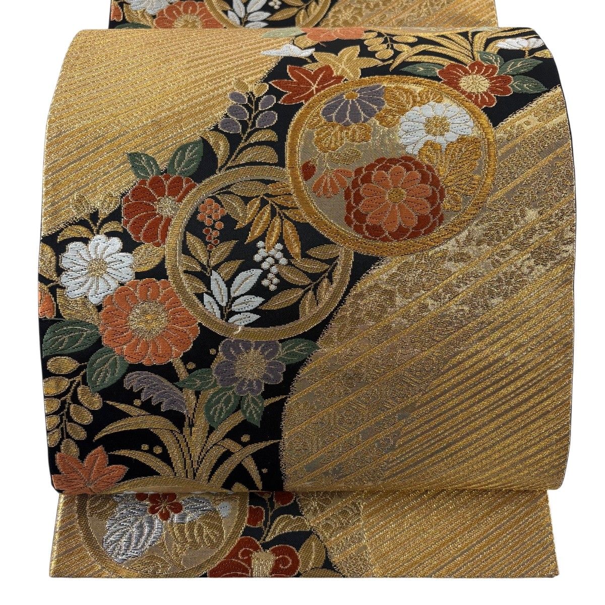 【美品】 袋帯 秀品 鎌倉文 草花 金銀糸 箔 金色 六通 正絹 【中古】