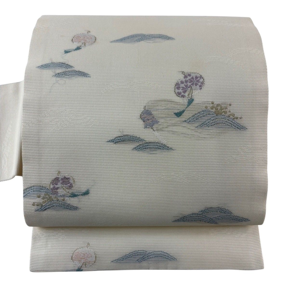 名古屋帯 秀品 夏帯 絽 風鈴 波 金糸 クリーム 正絹 【中古】