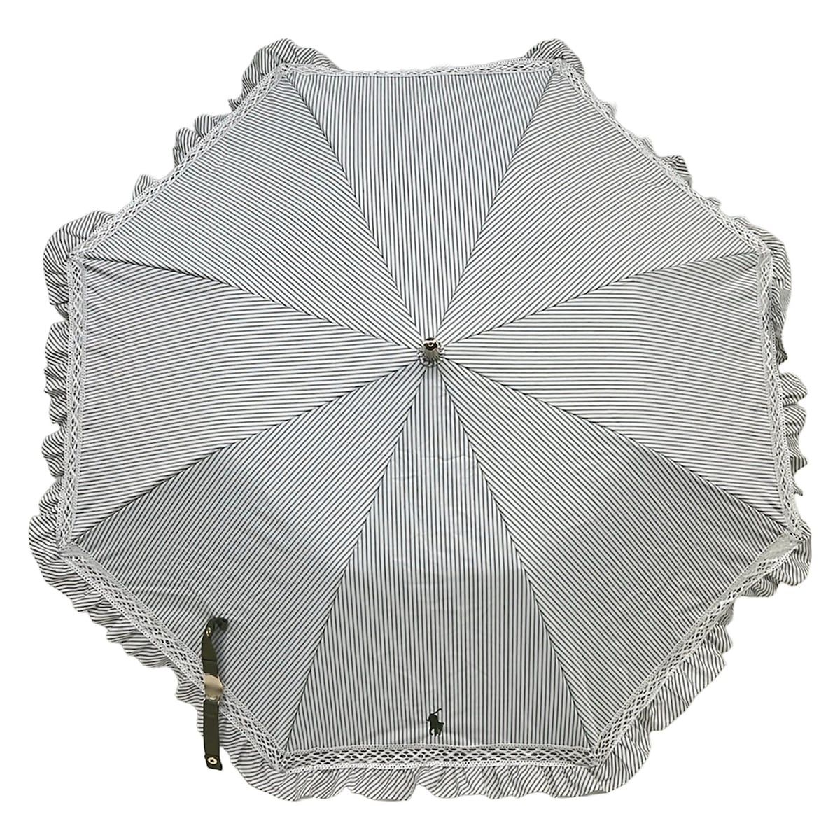 POLObyRalphLauren(ポロラルフローレン) 傘美品 - 白×グレー 晴雨兼用傘/レース/ストライプ/ショート