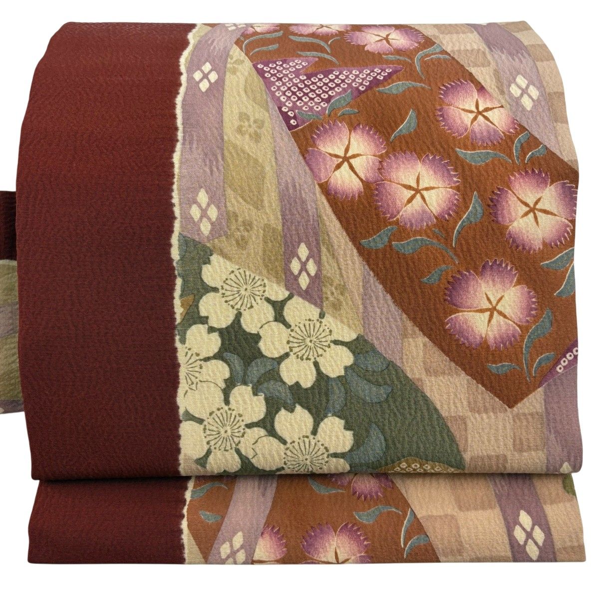 名古屋帯 秀品 草花 ベージュ 正絹 【中古】