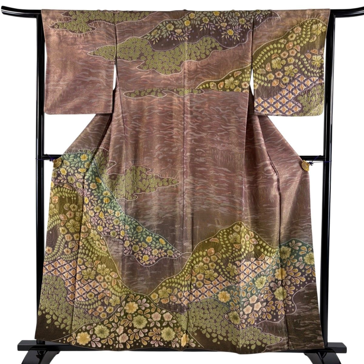 【美品】 訪問着 身丈157.5cm 裄丈64.5cm M 袷 辻が花 金通し 薄小豆 正絹 名品 【中古】