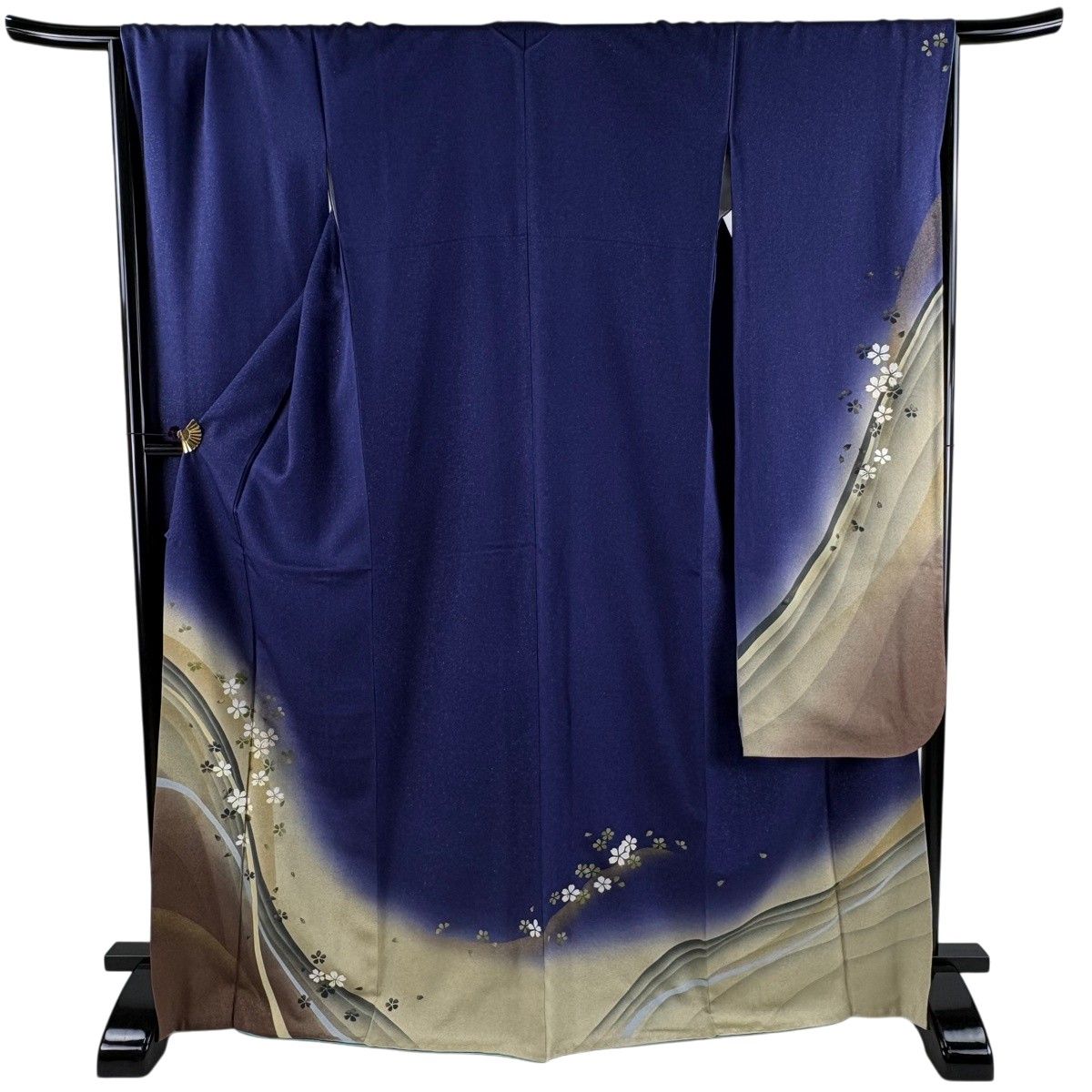 【美品】 振袖 身丈170cm 裄丈67cm M 袷 桜 花びら 銀通し 金彩 青紫 正絹 名品 【中古】
