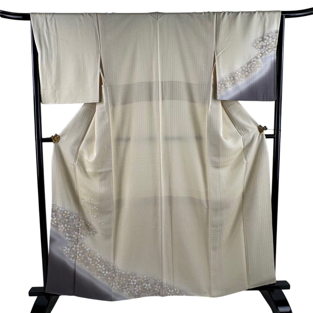 【美品】 付下げ 身丈162cm 裄丈66.5cm M 袷 桜 花びら 金彩 ぼかし ベージュ 正絹 名品 【中古】