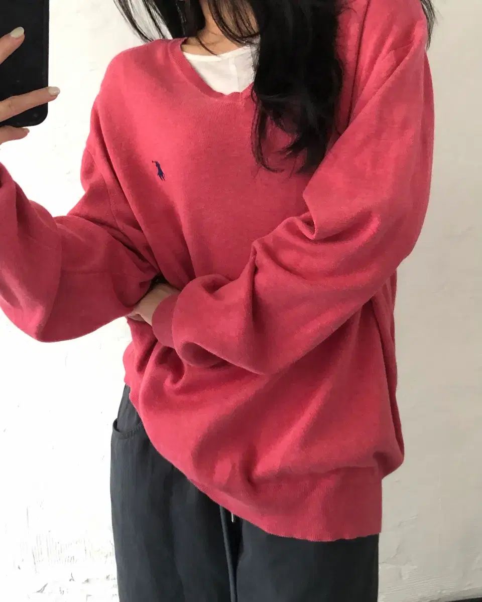 POLO RALPH LAUREN ポロラルフローレン ピマコットン ローズピンク Vネック ニット Price - 5