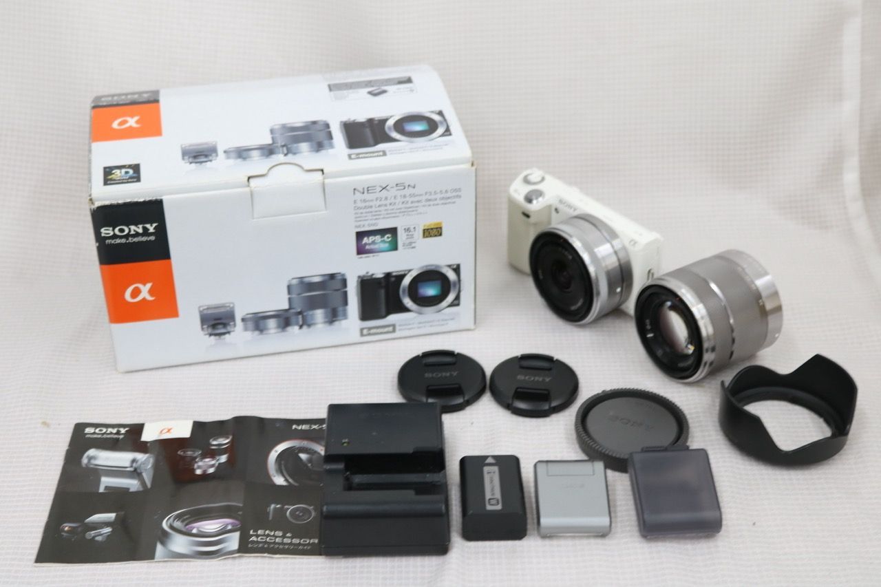 【返品保証】 【シャッター1863回】ソニー Sony α NEX-5N ホワイト 16mm F2.8 18-55mm F3.5-5.6 OSS ミラーレス一眼 e13826 42,055円