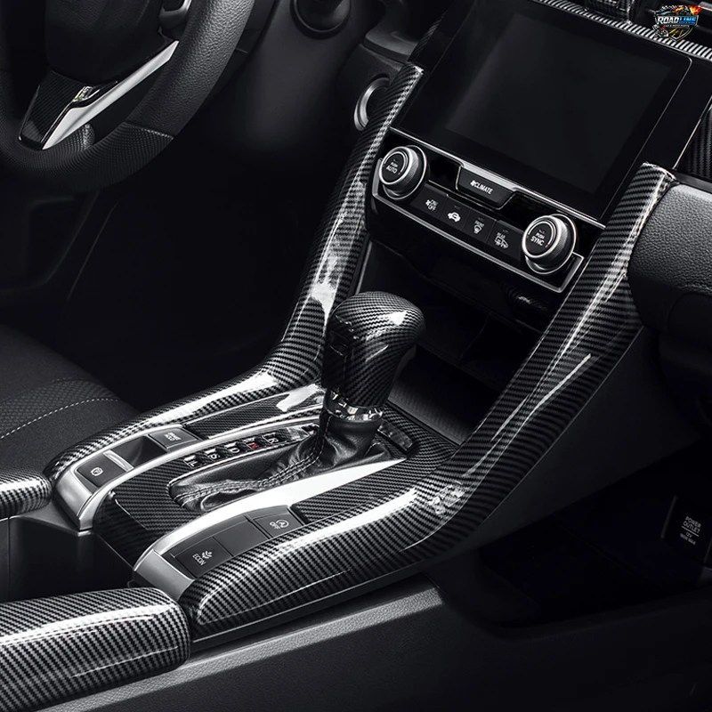 10代目ホンダ シビック セダン 2016 2017-2021用 ABS カーボンファイバー調コンソール シフトパネル アームレスト ボックス カバー トリム