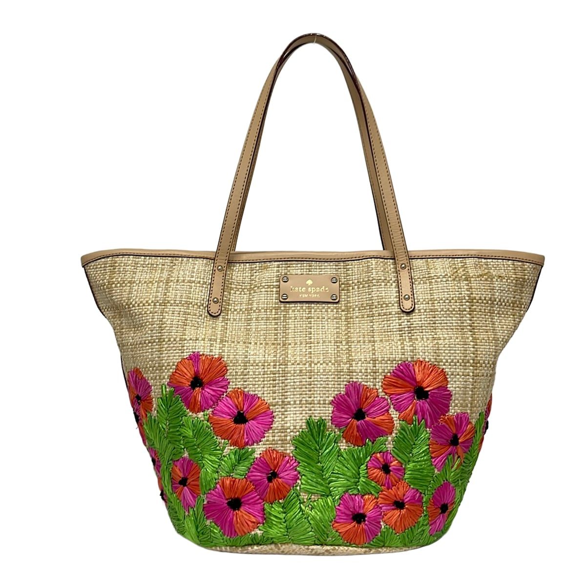 Kate spade(ケイトスペード) トートバッグ - PXRU3418 ベージュ×マルチ 花柄 レザー