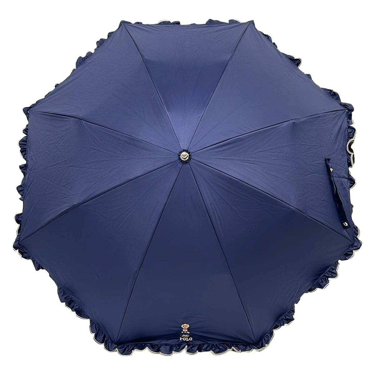 POLObyRalphLauren(ポロラルフローレン) 折りたたみ傘美品 - ネイビー 晴雨兼用折りたたみ傘/ポロベア/フリル