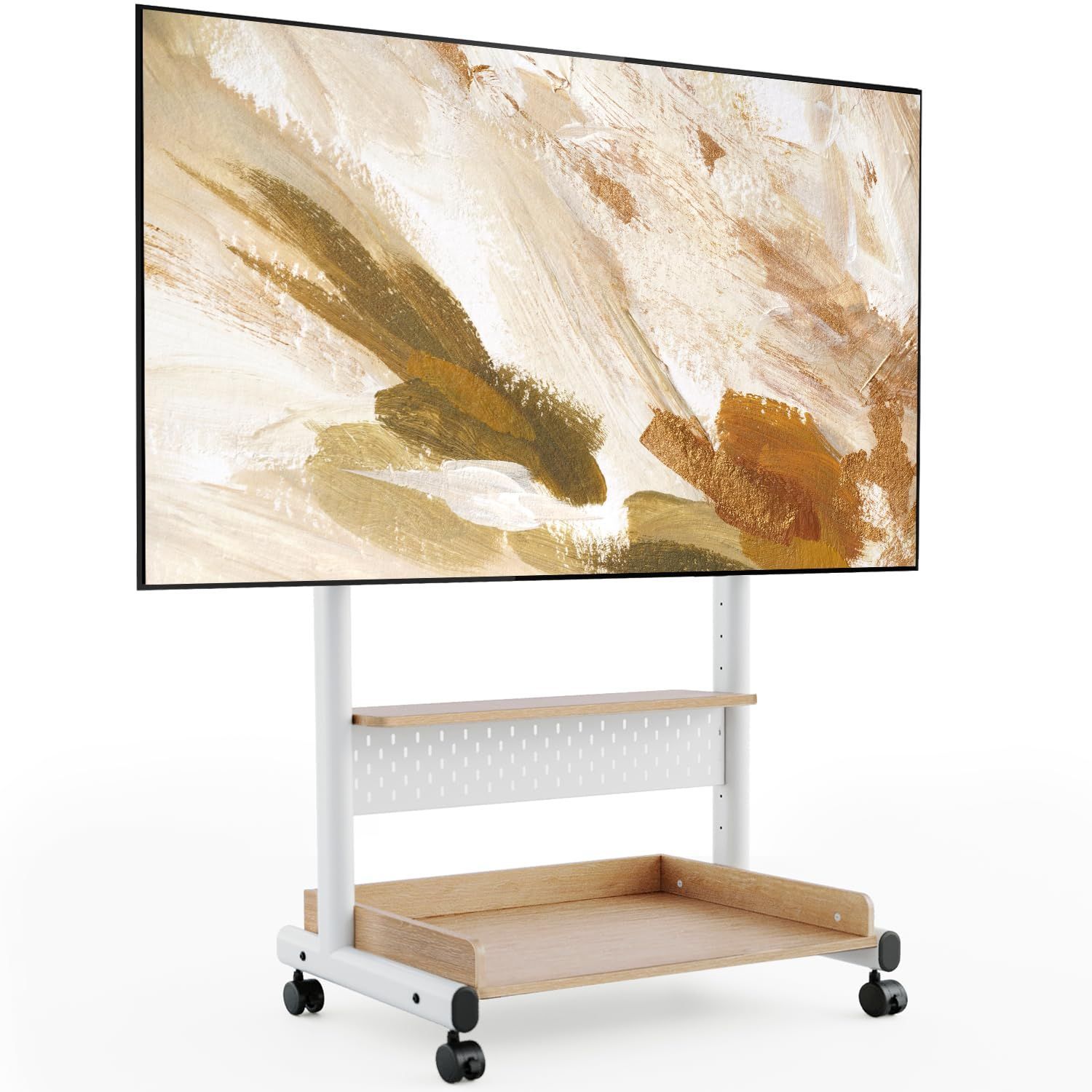 【在庫処分】有孔ボード付き 耐荷重60kg 高さ調節可能 40～85インチテレビ対応 大容量収納 マウント付き 安定性よい テレビ台 木製 Kシリーズ 取付ビデオ付き テレビスタンド オーク FITUEYES K-A207213WN