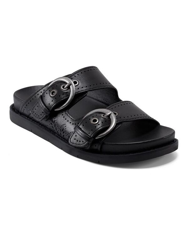 アース レディース シューズ サンダル Earth Womens Francii Double Band Flat SlipOn Sandals Black Leather ブラック