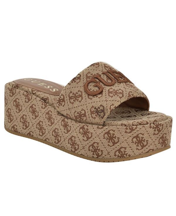 ゲス レディース シューズ サンダル プラットフォーム GUESS Womens Bintai Single Band High Platform Wedge Sandals Brown Logo ブ