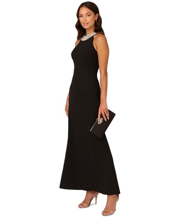 アドリアナ パペル レディース トップス ワンピース ホルター Adrianna Papell Womens Embellished HalterNeck Gown Black ブラック