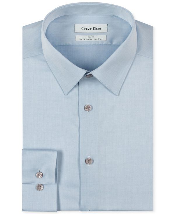 カルバンクライン メンズ トップス シャツ Calvin Klein Mens SlimFit NonIron Herringbone Dress Shirt Blue ブルー