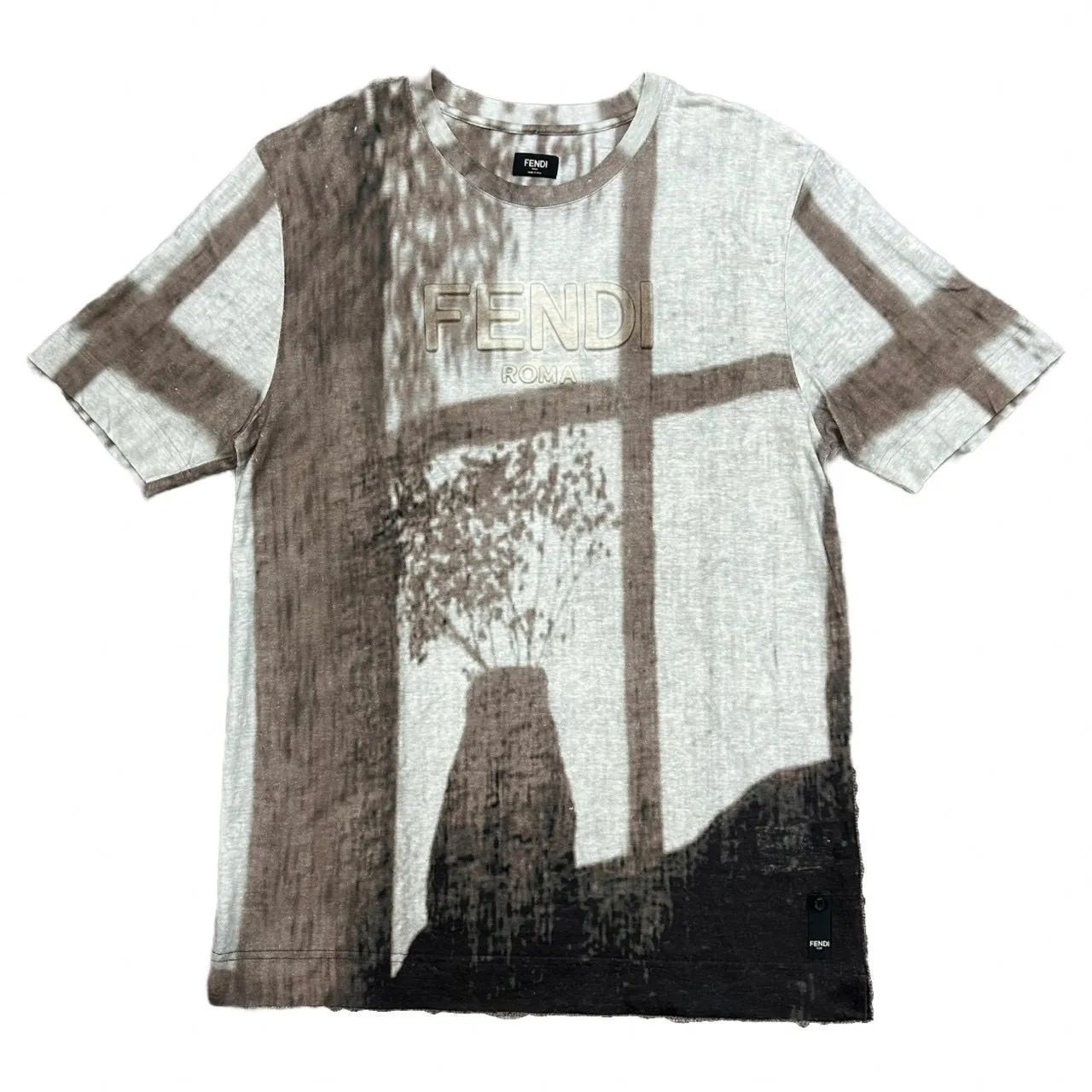 Fendi/半袖/トップス FENDI フェンディ Tシャツ ロゴ エンボス ブラウン XL 麻 グレー