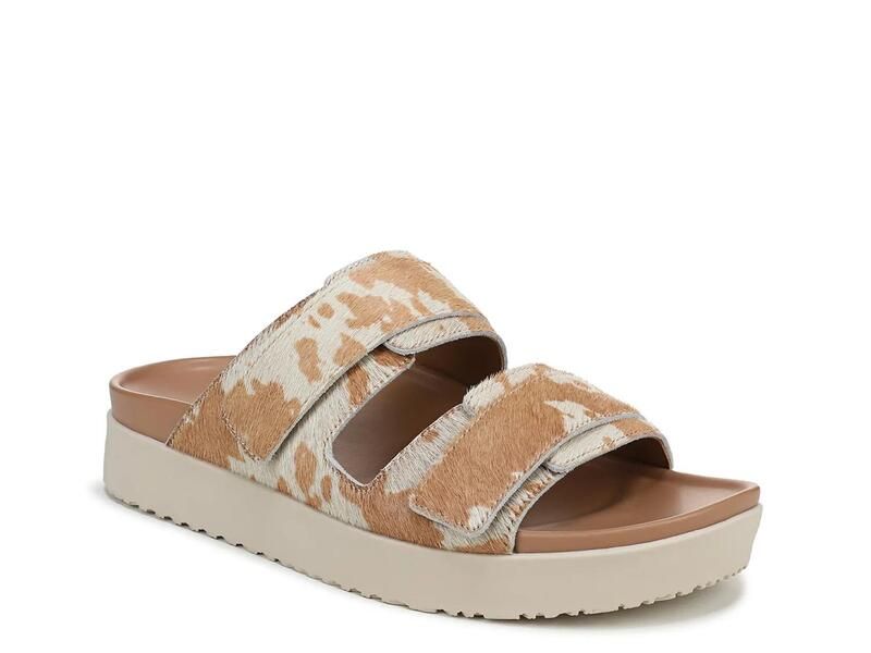バイオニック レディース シューズ サンダル Vionic Riviera Wedge Sandal Brown Cow Print Calf Hair Leather ブラウン